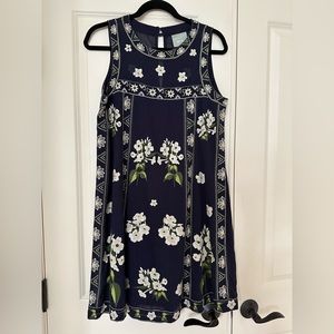 Maeve Anthropologie Blue & White Floral Rosa Embroidered Swing Dress size 4